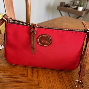 New Dooney and Bourke Red Leather Trim Shoulder Bag Nylon